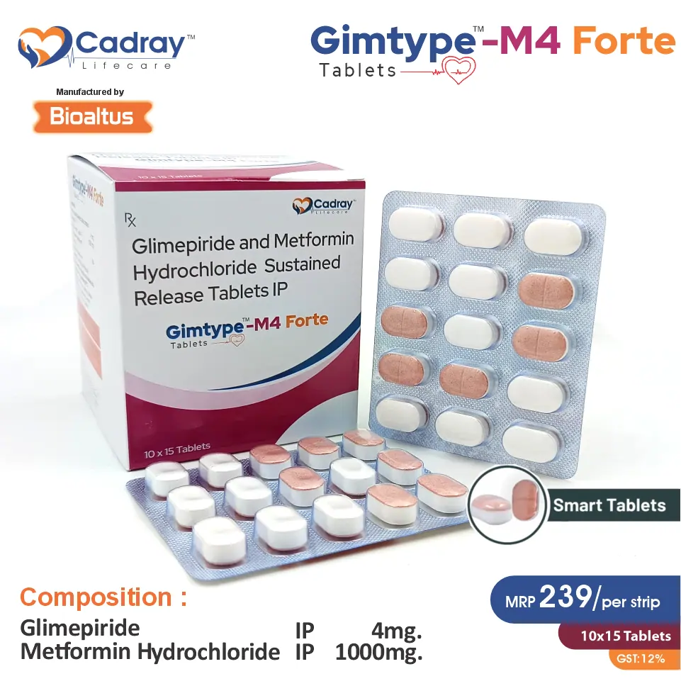 Glimepiride 4mg + Metformin 1000mg SR | Antidiabetic Tablet | Best Price for PCD Pharma Franchise